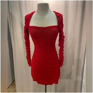 Michael Costello Red Long Sleeve Dress